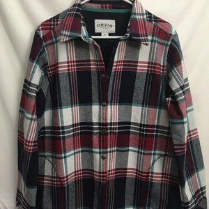 Orvis Fleece Lined Flannel Shirt Blue Red Green Plaid